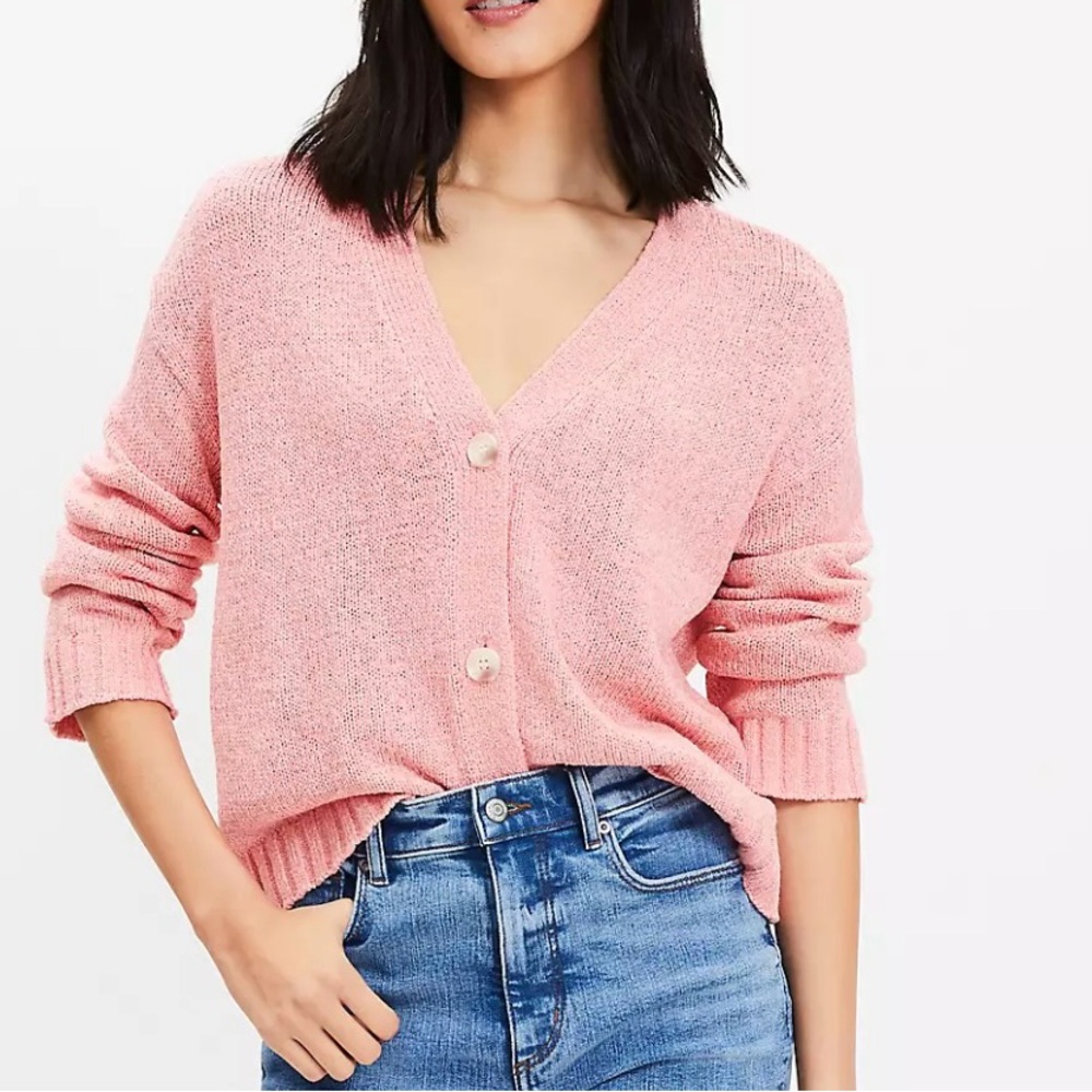 NWT Loft Easy V-Neck Cardigan in Pink Cloud Size XL
